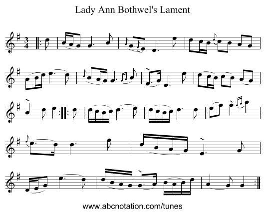 Lady Ann Bothwel's Lament - staff notation