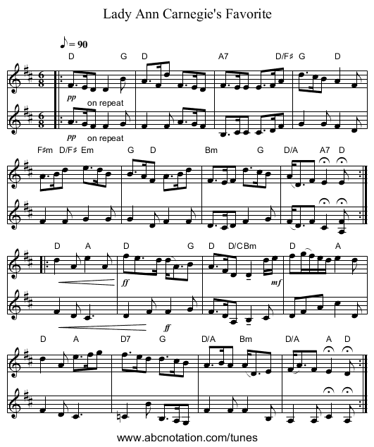Lady Ann Carnegie's Favorite - staff notation