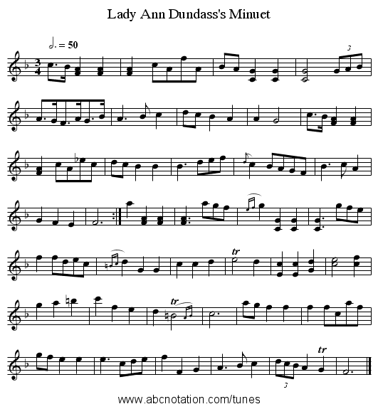 Lady Ann Dundass's Minuet - staff notation
