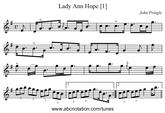 Lady Ann Hope [1] - staff notation