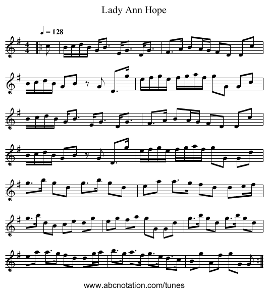 Lady Ann Hope - staff notation