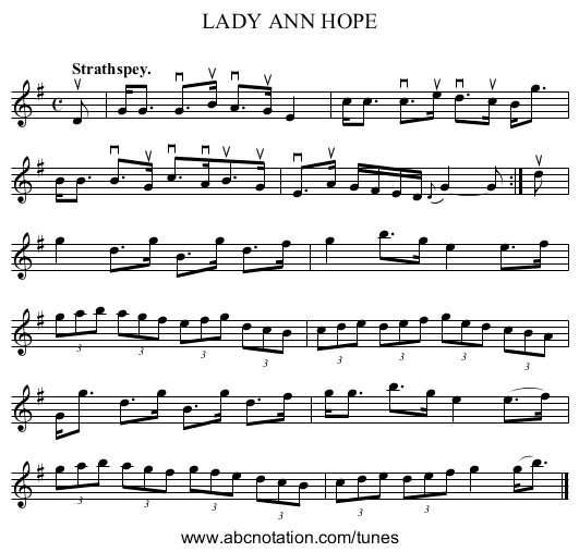 LADY ANN HOPE - staff notation