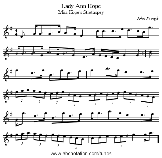 Lady Ann Hope - staff notation