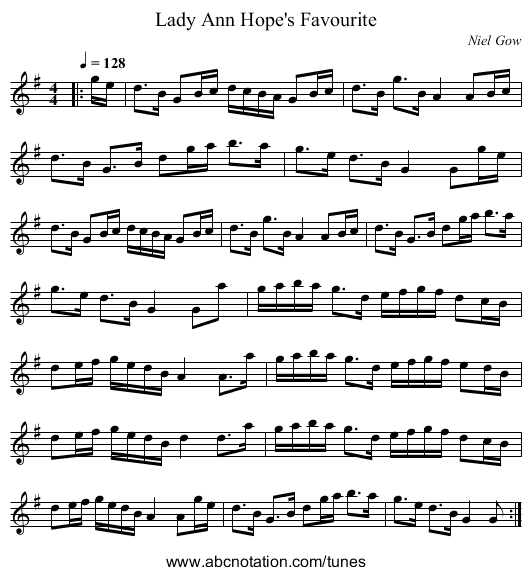 Lady Ann Hope's Favourite - staff notation
