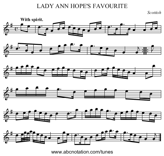 LADY ANN HOPE'S FAVOURITE - staff notation