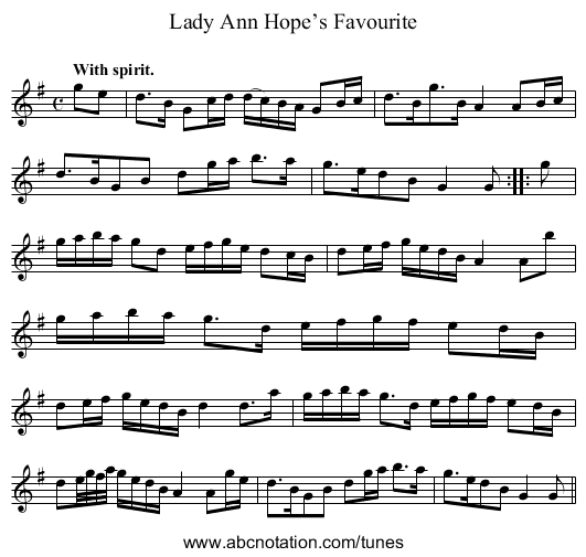 Lady Ann Hope’s Favourite - staff notation