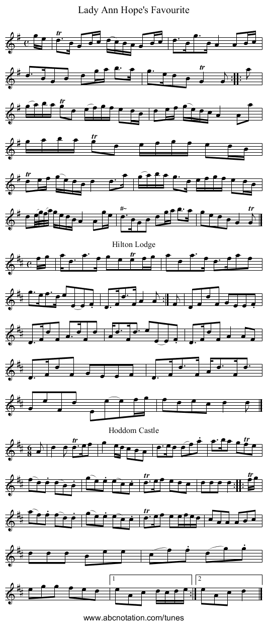 Lady Ann Hope's Favourite - staff notation