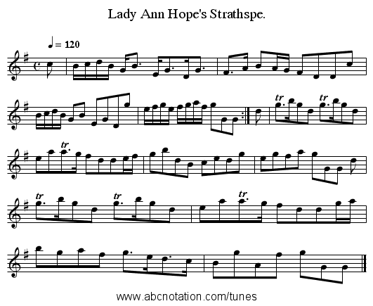 Lady Ann Hope's Strathspe. - staff notation