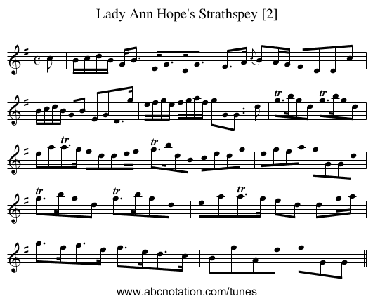 Lady Ann Hope's Strathspey [2] - staff notation