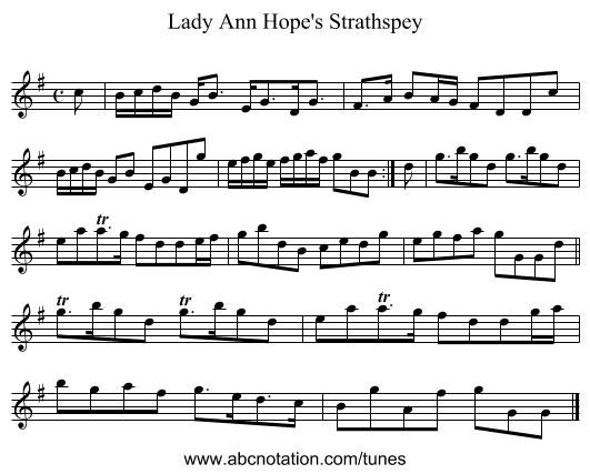 Lady Ann Hope's Strathspey - staff notation