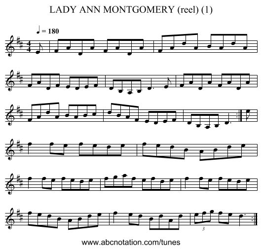 LADY ANN MONTGOMERY (reel) (1) - staff notation
