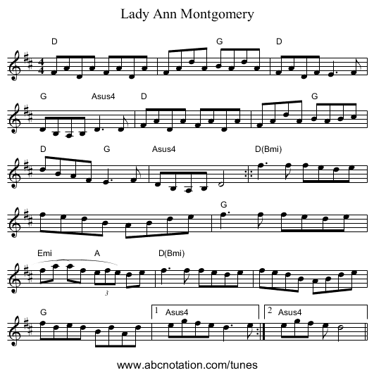 Lady Ann Montgomery - staff notation