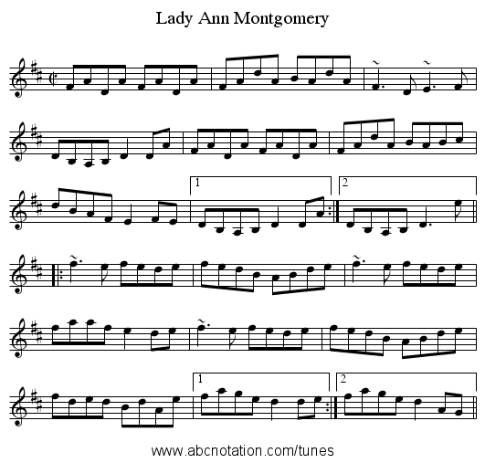 Lady Ann Montgomery - staff notation
