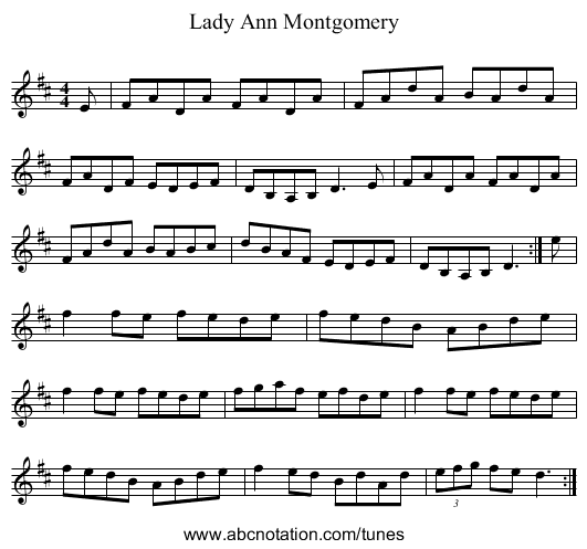Lady Ann Montgomery - staff notation