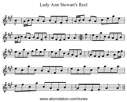 Lady Ann Stewart's Reel - staff notation
