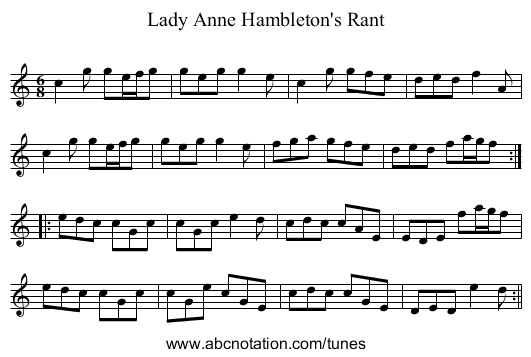 Lady Anne Hambleton's Rant - staff notation