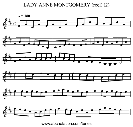 LADY ANNE MONTGOMERY (reel) (2) - staff notation