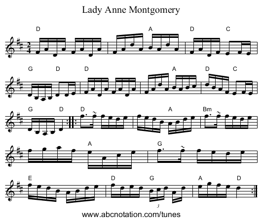 Lady Anne Montgomery - staff notation