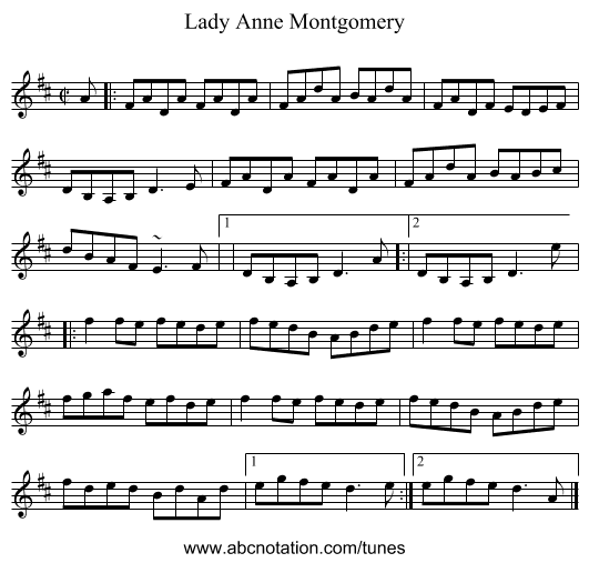 Lady Anne Montgomery - staff notation