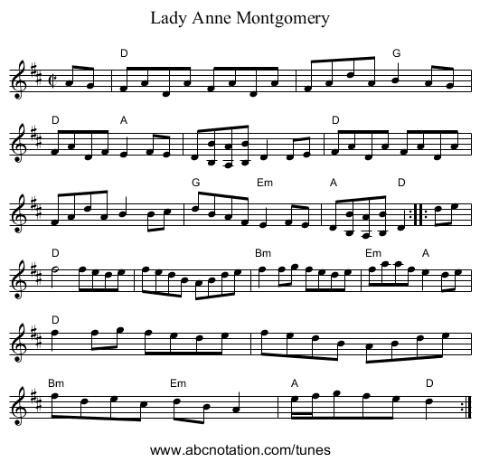 Lady Anne Montgomery - staff notation