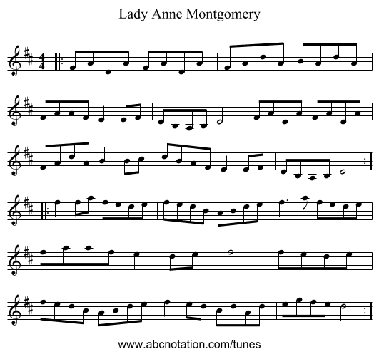 Lady Anne Montgomery - staff notation