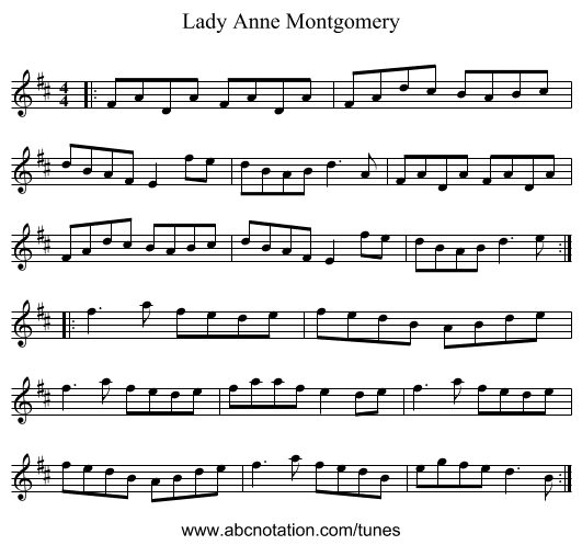 Lady Anne Montgomery - staff notation