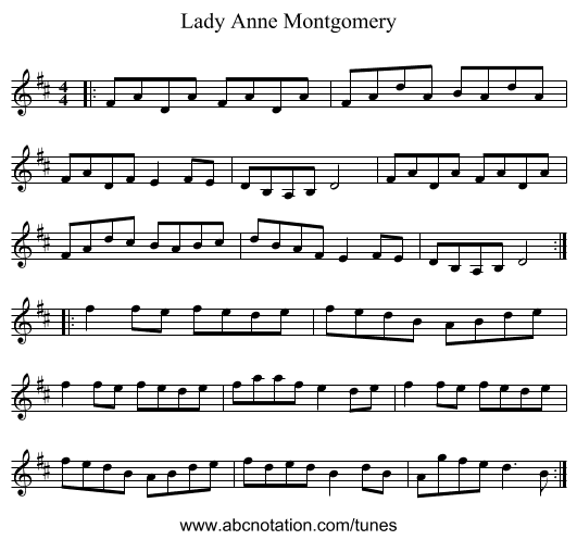 Lady Anne Montgomery - staff notation