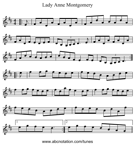 Lady Anne Montgomery - staff notation