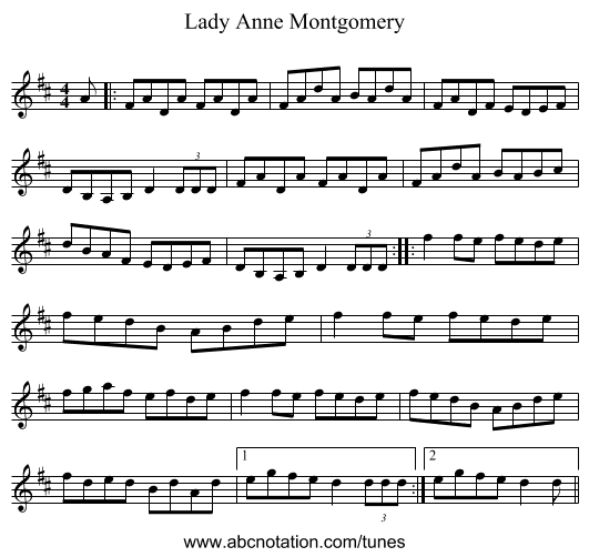 Lady Anne Montgomery - staff notation