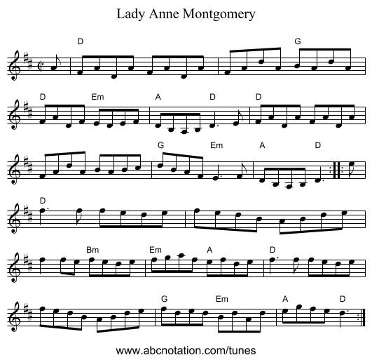 Lady Anne Montgomery - staff notation