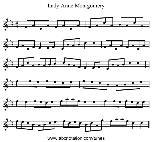Lady Anne Montgomery - staff notation