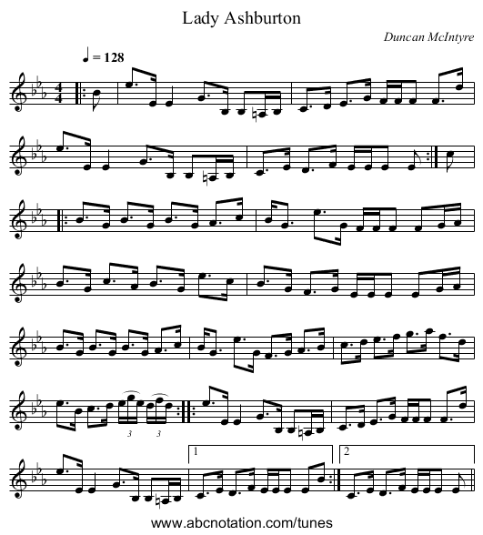 Lady Ashburton - staff notation