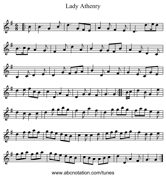 Lady Athenry - staff notation
