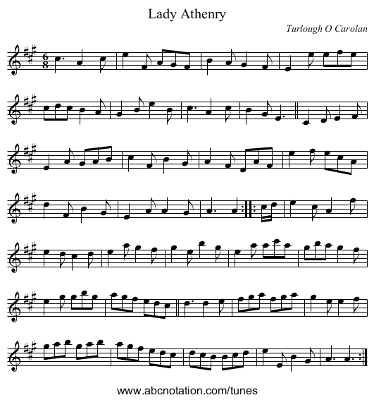 Lady Athenry - staff notation