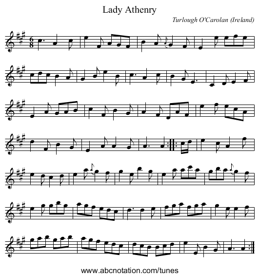 Lady Athenry - staff notation