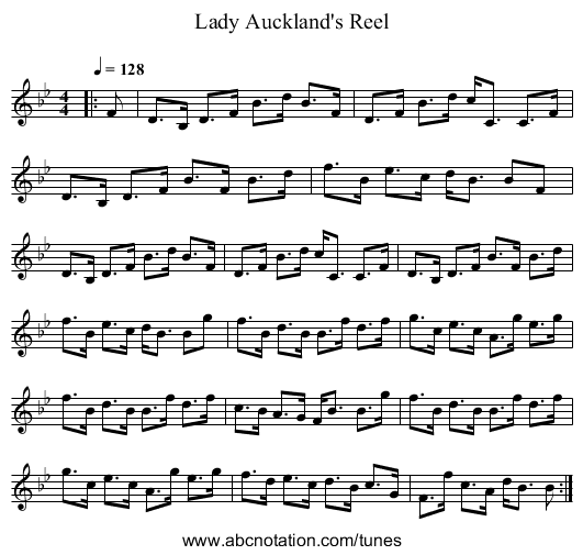 Lady Auckland's Reel - staff notation