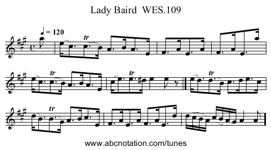 Lady Baird  WES.109 - staff notation
