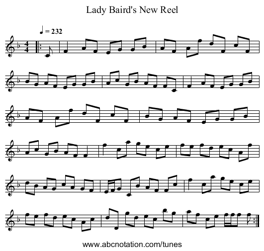 Lady Baird's New Reel - staff notation
