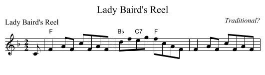 Lady Baird's Reel - staff notation