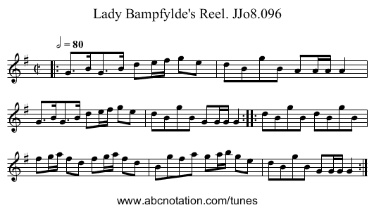 Lady Bampfylde's Reel. JJo8.096 - staff notation