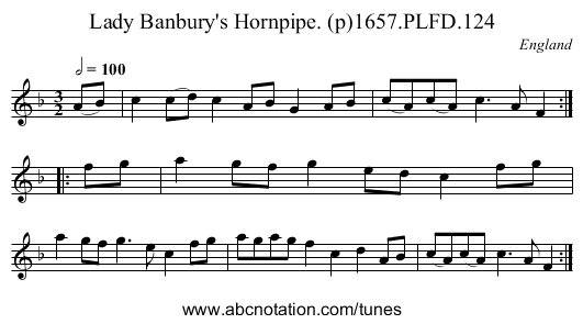 Lady Banbury's Hornpipe. (p)1657.PLFD.124 - staff notation