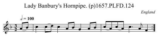Lady Banbury's Hornpipe. (p)1657.PLFD.124 - staff notation