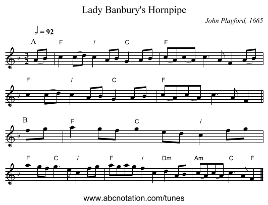 Lady Banbury's Hornpipe - staff notation