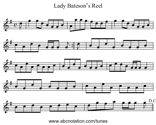 Lady Bateson’s Reel - staff notation