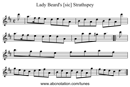 Lady Beard's [sic] Strathspey - staff notation