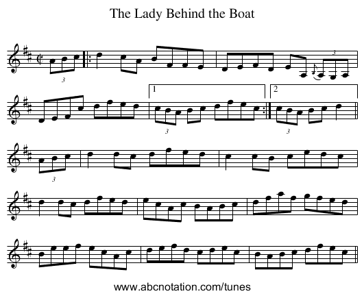 Lady Behind the Boat, The - staff notation