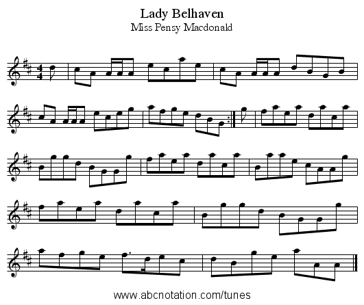 Lady Belhaven - staff notation
