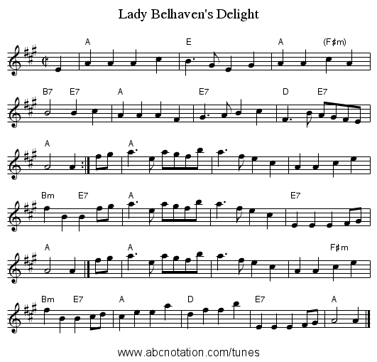 Lady Belhaven's Delight - staff notation