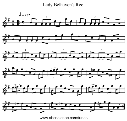 Lady Belhaven's Reel - staff notation