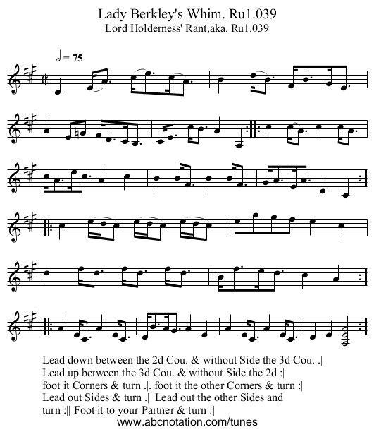 Lady Berkley's Whim. Ru1.039 - staff notation
